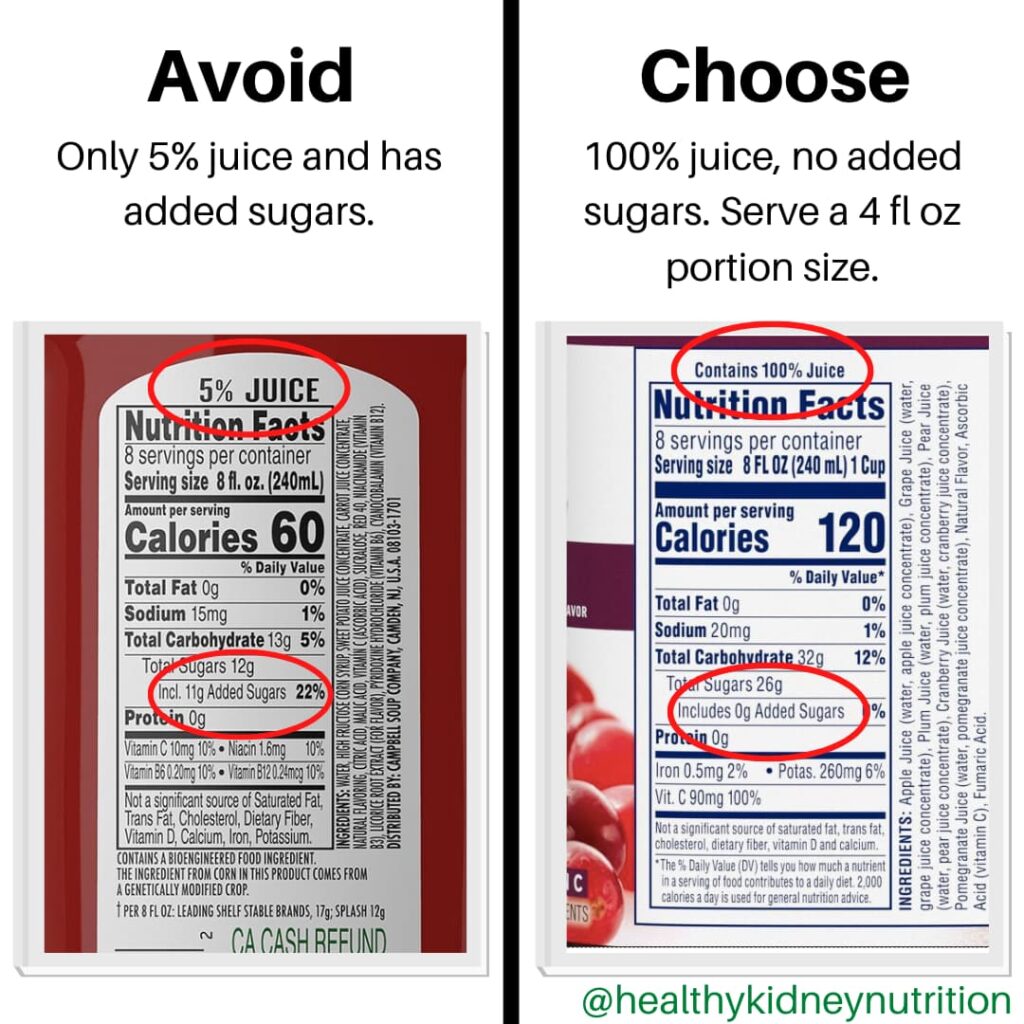 Juice Food label comparison
