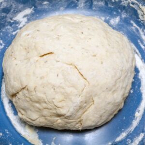 Low Sodium Pizza Dough in a blue bowl